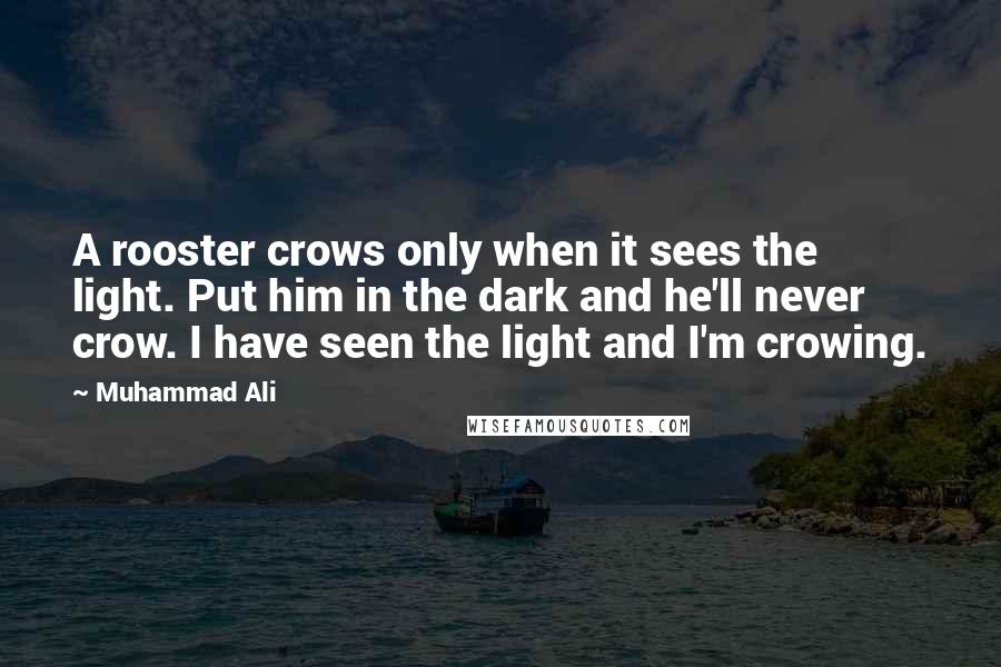 Muhammad Ali Quotes: A rooster crows only when it sees the light. Put him in the dark and he'll never crow. I have seen the light and I'm crowing.