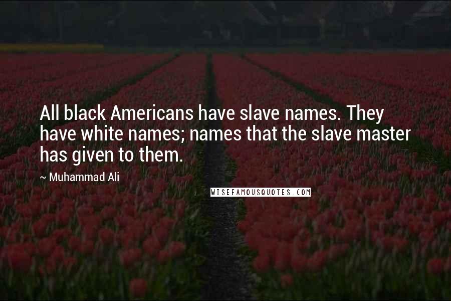 Muhammad Ali Quotes: All black Americans have slave names. They have white names; names that the slave master has given to them.