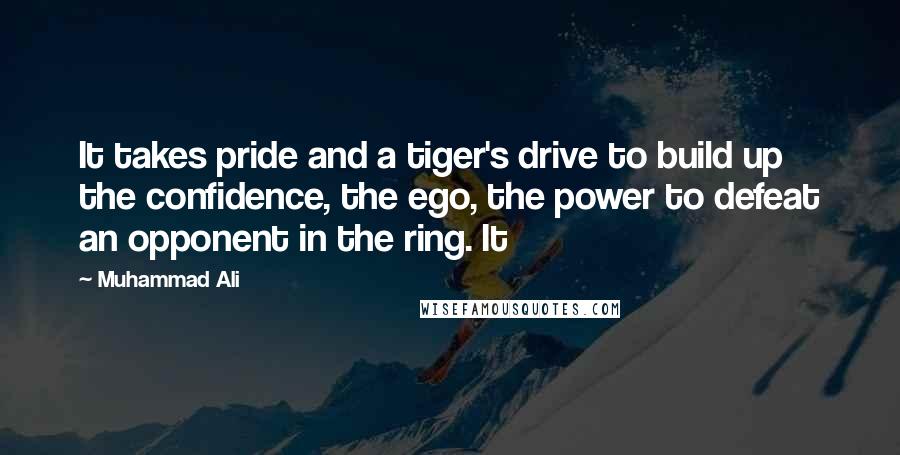 Muhammad Ali Quotes: It takes pride and a tiger's drive to build up the confidence, the ego, the power to defeat an opponent in the ring. It