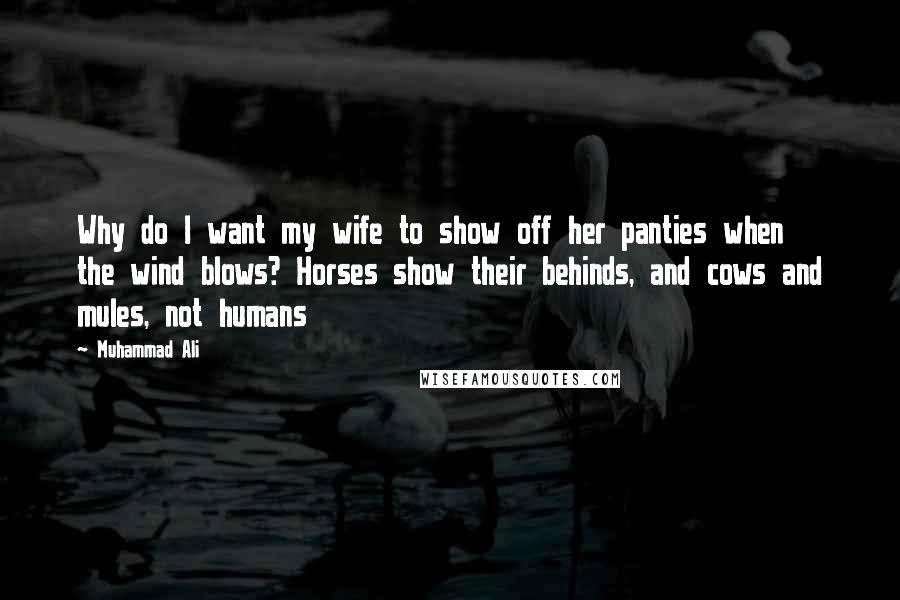 Muhammad Ali Quotes: Why do I want my wife to show off her panties when the wind blows? Horses show their behinds, and cows and mules, not humans