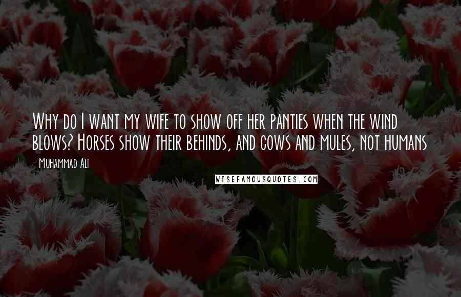 Muhammad Ali Quotes: Why do I want my wife to show off her panties when the wind blows? Horses show their behinds, and cows and mules, not humans