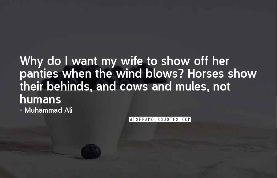 Muhammad Ali Quotes: Why do I want my wife to show off her panties when the wind blows? Horses show their behinds, and cows and mules, not humans