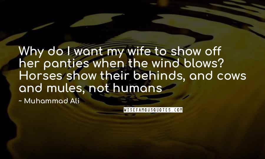 Muhammad Ali Quotes: Why do I want my wife to show off her panties when the wind blows? Horses show their behinds, and cows and mules, not humans