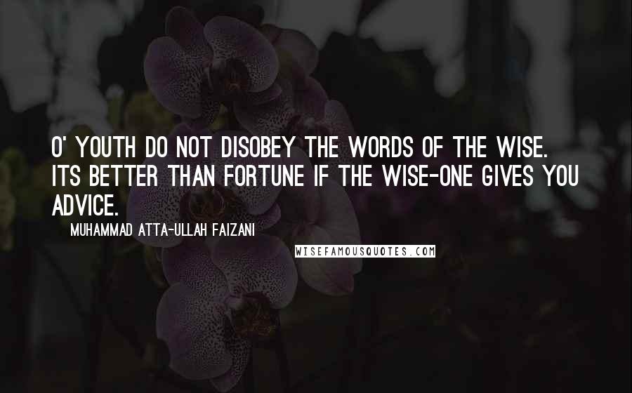 Muhammad Atta-ullah Faizani Quotes: O' youth do not disobey the words of the wise. Its better than fortune if the wise-one gives you advice.