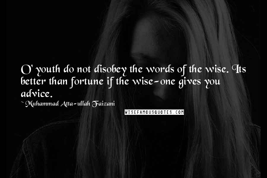 Muhammad Atta-ullah Faizani Quotes: O' youth do not disobey the words of the wise. Its better than fortune if the wise-one gives you advice.