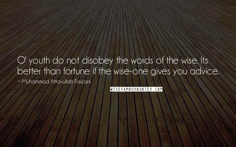 Muhammad Atta-ullah Faizani Quotes: O' youth do not disobey the words of the wise. Its better than fortune if the wise-one gives you advice.