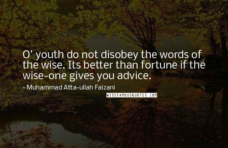 Muhammad Atta-ullah Faizani Quotes: O' youth do not disobey the words of the wise. Its better than fortune if the wise-one gives you advice.