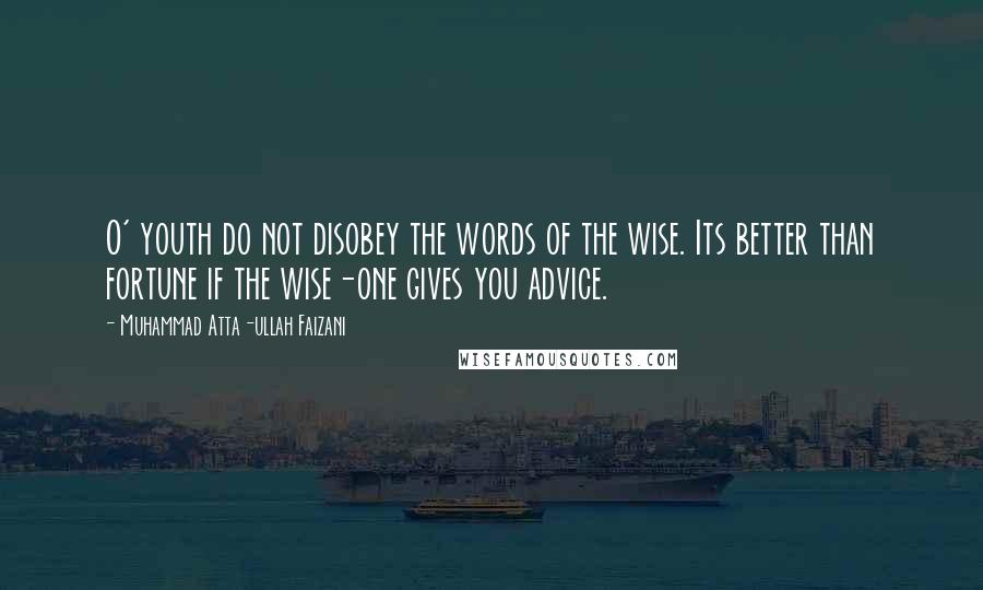 Muhammad Atta-ullah Faizani Quotes: O' youth do not disobey the words of the wise. Its better than fortune if the wise-one gives you advice.