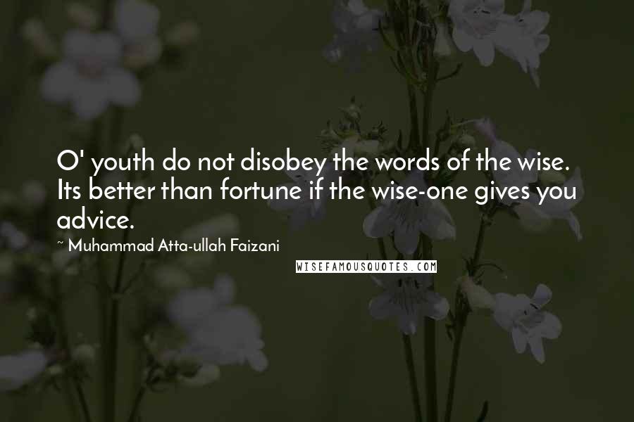 Muhammad Atta-ullah Faizani Quotes: O' youth do not disobey the words of the wise. Its better than fortune if the wise-one gives you advice.