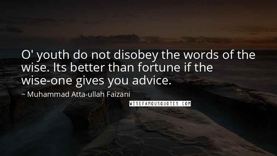 Muhammad Atta-ullah Faizani Quotes: O' youth do not disobey the words of the wise. Its better than fortune if the wise-one gives you advice.