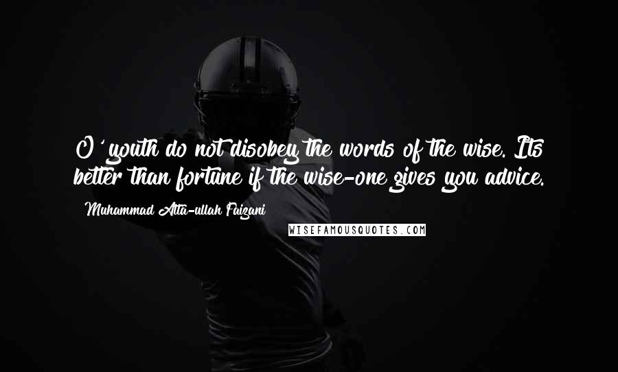 Muhammad Atta-ullah Faizani Quotes: O' youth do not disobey the words of the wise. Its better than fortune if the wise-one gives you advice.