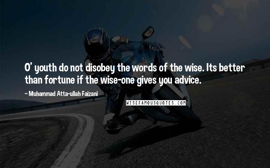 Muhammad Atta-ullah Faizani Quotes: O' youth do not disobey the words of the wise. Its better than fortune if the wise-one gives you advice.