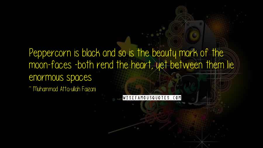 Muhammad Atta-ullah Faizani Quotes: Peppercorn is black and so is the beauty mark of the moon-faces -both rend the heart, yet between them lie enormous spaces