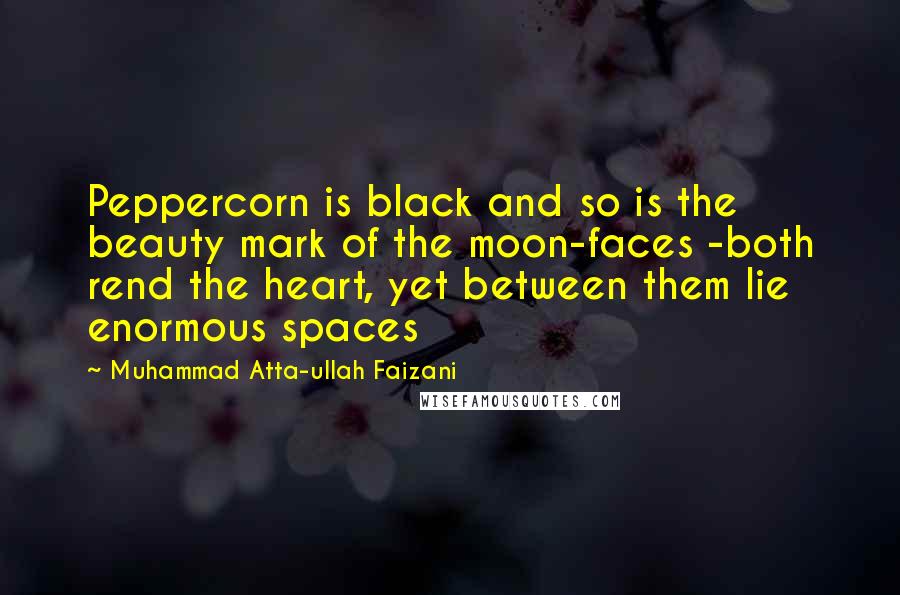 Muhammad Atta-ullah Faizani Quotes: Peppercorn is black and so is the beauty mark of the moon-faces -both rend the heart, yet between them lie enormous spaces
