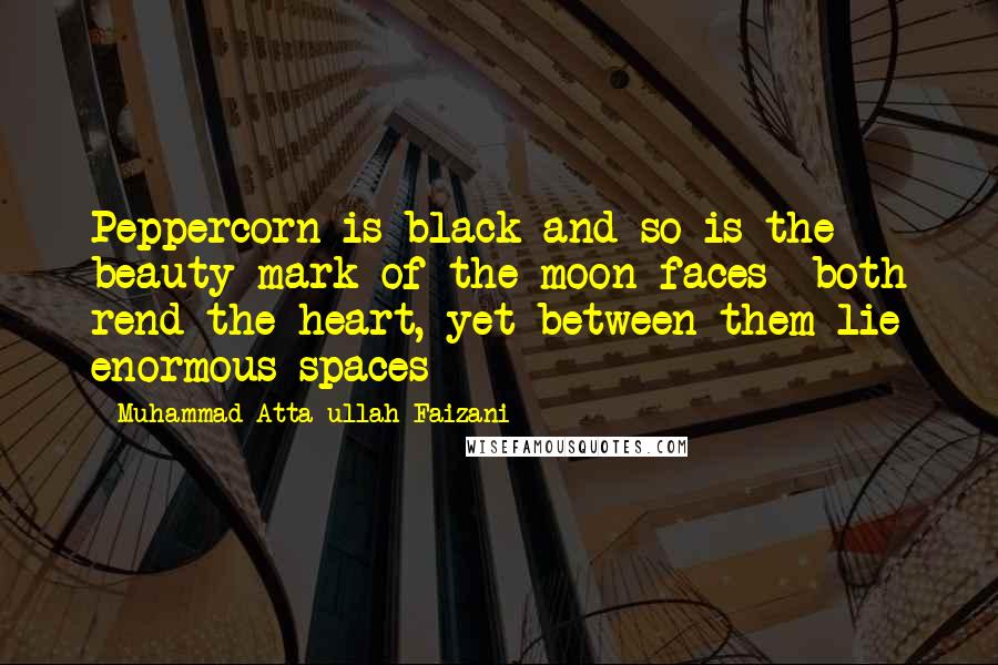 Muhammad Atta-ullah Faizani Quotes: Peppercorn is black and so is the beauty mark of the moon-faces -both rend the heart, yet between them lie enormous spaces