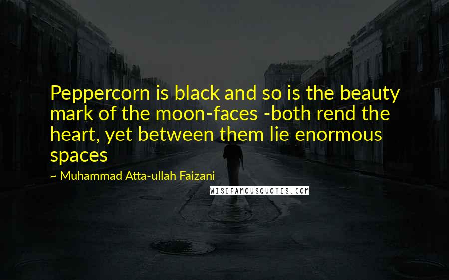 Muhammad Atta-ullah Faizani Quotes: Peppercorn is black and so is the beauty mark of the moon-faces -both rend the heart, yet between them lie enormous spaces