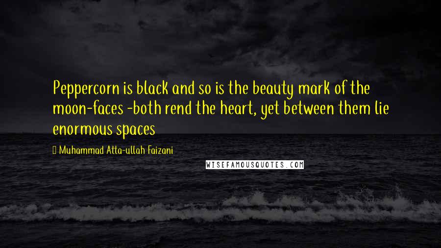 Muhammad Atta-ullah Faizani Quotes: Peppercorn is black and so is the beauty mark of the moon-faces -both rend the heart, yet between them lie enormous spaces