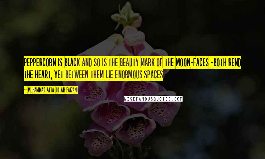 Muhammad Atta-ullah Faizani Quotes: Peppercorn is black and so is the beauty mark of the moon-faces -both rend the heart, yet between them lie enormous spaces