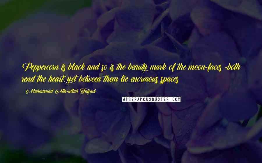 Muhammad Atta-ullah Faizani Quotes: Peppercorn is black and so is the beauty mark of the moon-faces -both rend the heart, yet between them lie enormous spaces