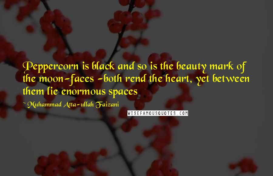 Muhammad Atta-ullah Faizani Quotes: Peppercorn is black and so is the beauty mark of the moon-faces -both rend the heart, yet between them lie enormous spaces