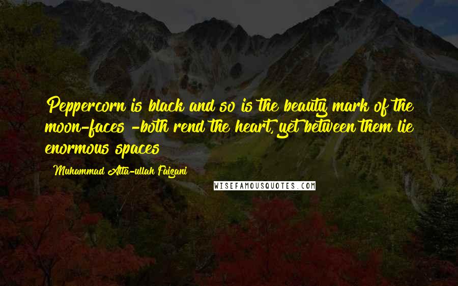 Muhammad Atta-ullah Faizani Quotes: Peppercorn is black and so is the beauty mark of the moon-faces -both rend the heart, yet between them lie enormous spaces