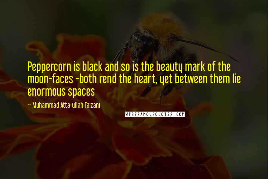 Muhammad Atta-ullah Faizani Quotes: Peppercorn is black and so is the beauty mark of the moon-faces -both rend the heart, yet between them lie enormous spaces