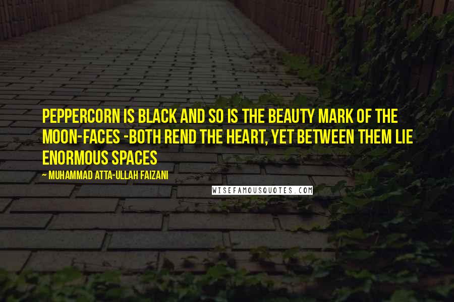 Muhammad Atta-ullah Faizani Quotes: Peppercorn is black and so is the beauty mark of the moon-faces -both rend the heart, yet between them lie enormous spaces