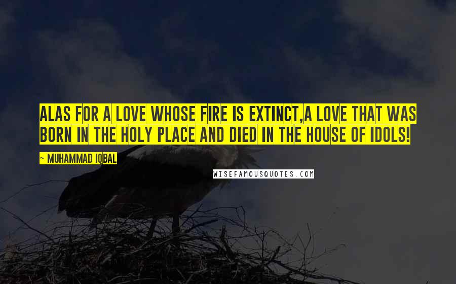 Muhammad Iqbal Quotes: Alas for a love whose fire is extinct,A love that was born in the Holy Place and died in the house of idols!