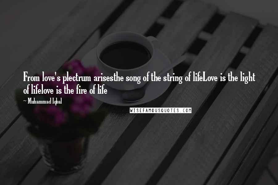 Muhammad Iqbal Quotes: From love's plectrum arisesthe song of the string of lifeLove is the light of lifelove is the fire of life