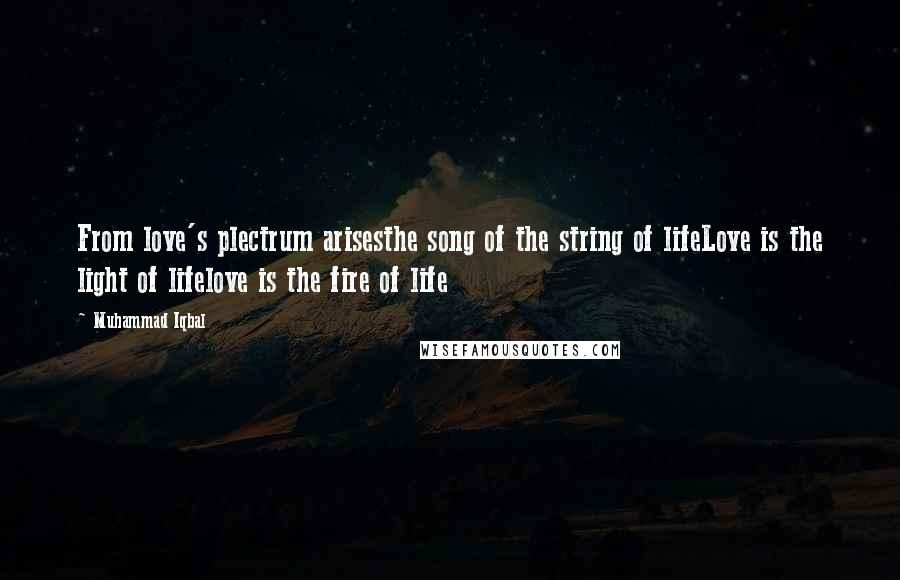 Muhammad Iqbal Quotes: From love's plectrum arisesthe song of the string of lifeLove is the light of lifelove is the fire of life