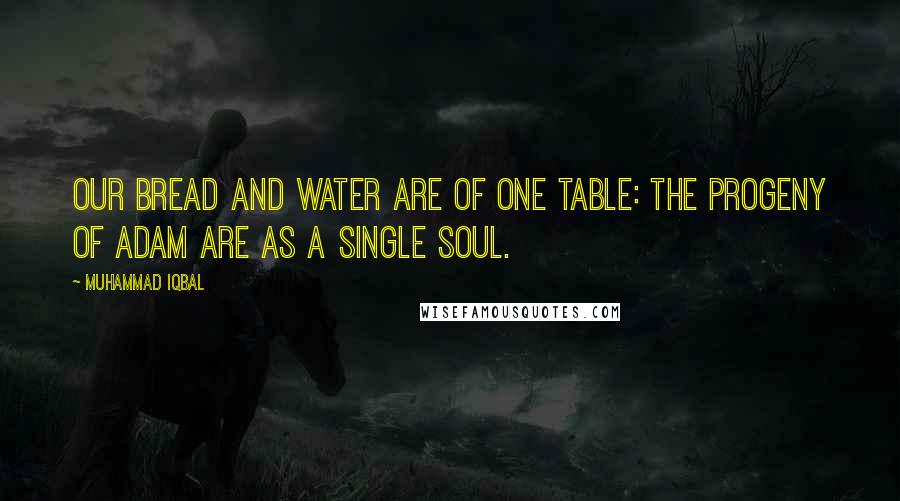 Muhammad Iqbal Quotes: Our bread and water are of one table: the progeny of Adam are as a single soul.