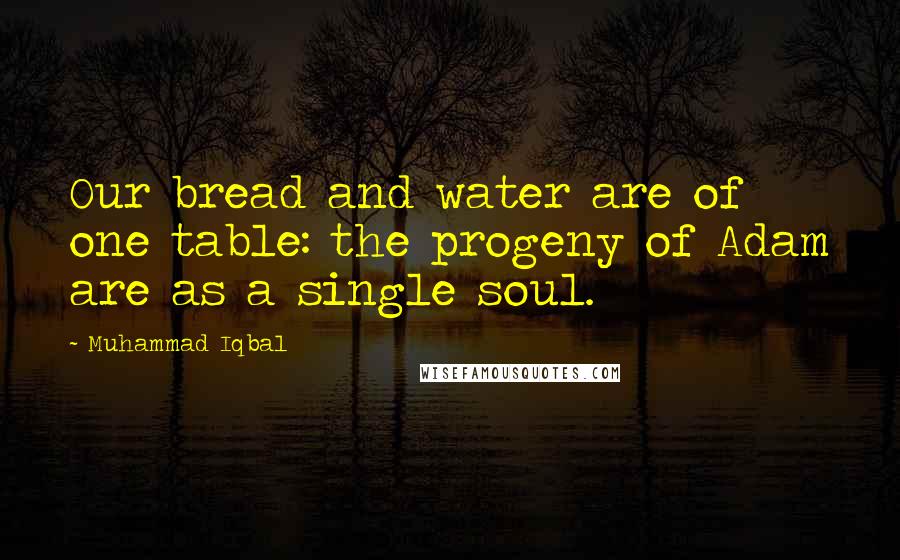 Muhammad Iqbal Quotes: Our bread and water are of one table: the progeny of Adam are as a single soul.