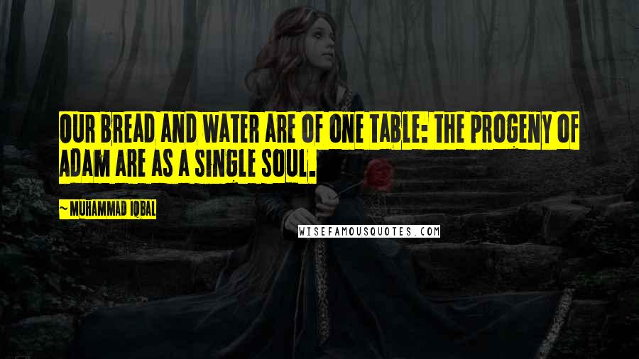 Muhammad Iqbal Quotes: Our bread and water are of one table: the progeny of Adam are as a single soul.