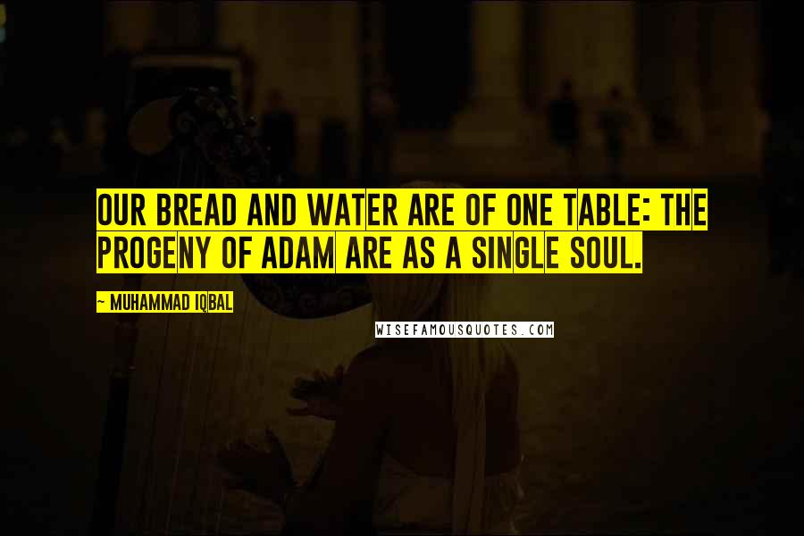 Muhammad Iqbal Quotes: Our bread and water are of one table: the progeny of Adam are as a single soul.