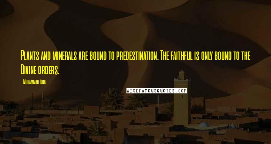 Muhammad Iqbal Quotes: Plants and minerals are bound to predestination. The faithful is only bound to the Divine orders.