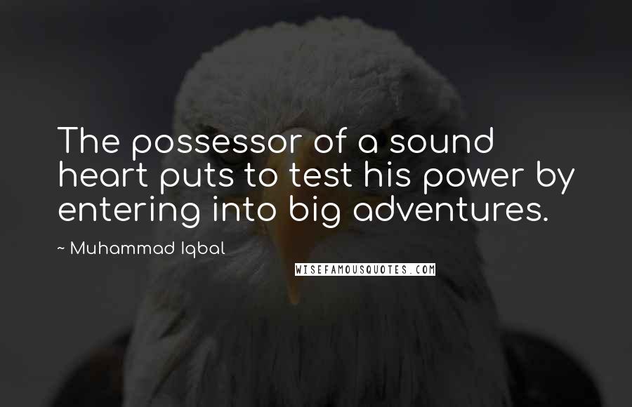 Muhammad Iqbal Quotes: The possessor of a sound heart puts to test his power by entering into big adventures.