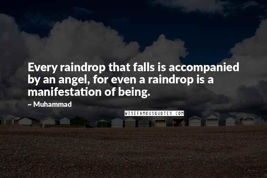 Muhammad Quotes: Every raindrop that falls is accompanied by an angel, for even a raindrop is a manifestation of being.