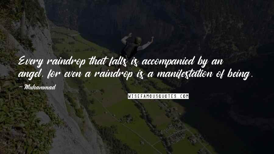 Muhammad Quotes: Every raindrop that falls is accompanied by an angel, for even a raindrop is a manifestation of being.