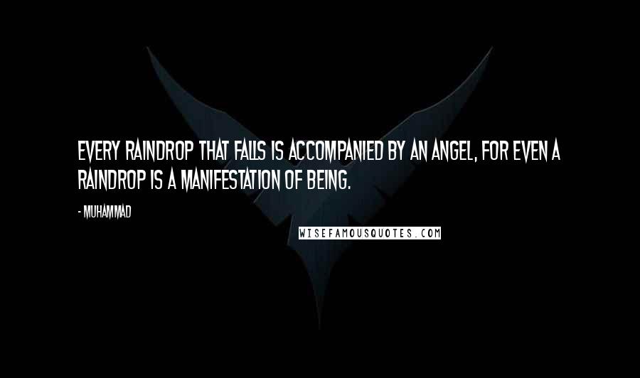 Muhammad Quotes: Every raindrop that falls is accompanied by an angel, for even a raindrop is a manifestation of being.