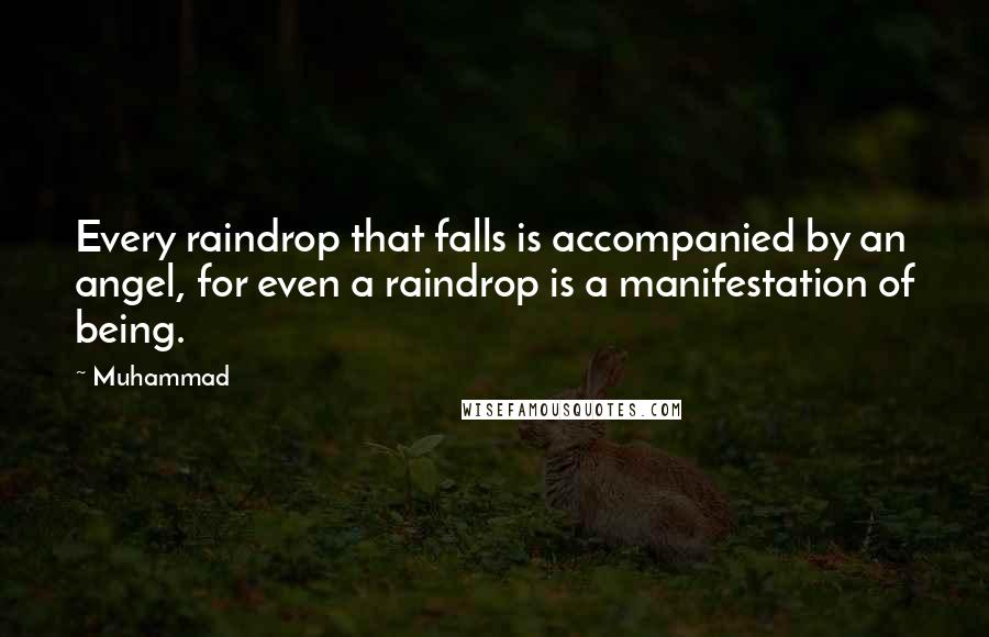 Muhammad Quotes: Every raindrop that falls is accompanied by an angel, for even a raindrop is a manifestation of being.