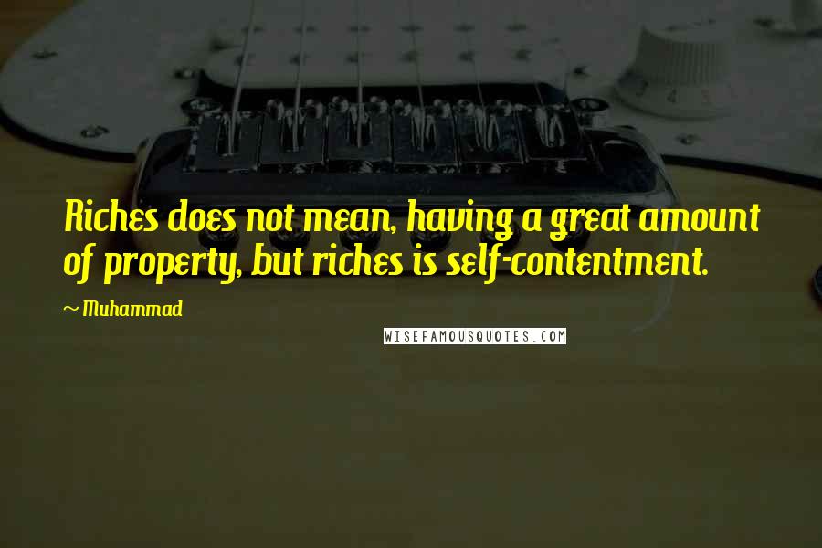 Muhammad Quotes: Riches does not mean, having a great amount of property, but riches is self-contentment.