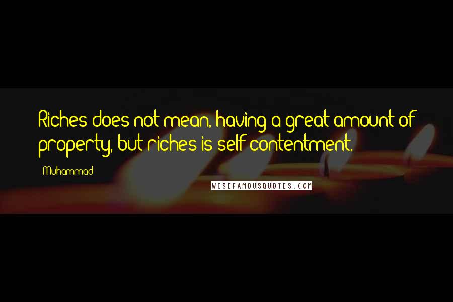 Muhammad Quotes: Riches does not mean, having a great amount of property, but riches is self-contentment.