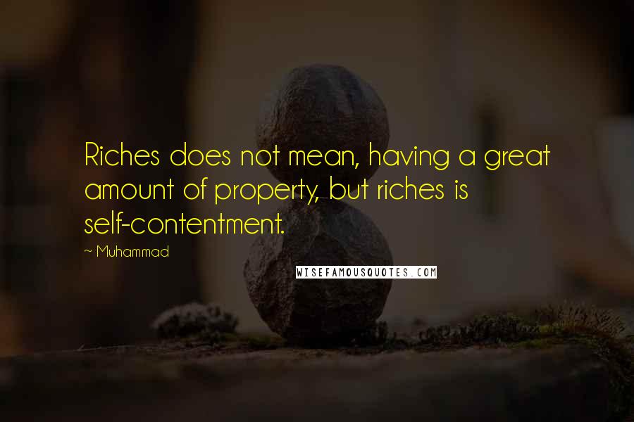 Muhammad Quotes: Riches does not mean, having a great amount of property, but riches is self-contentment.