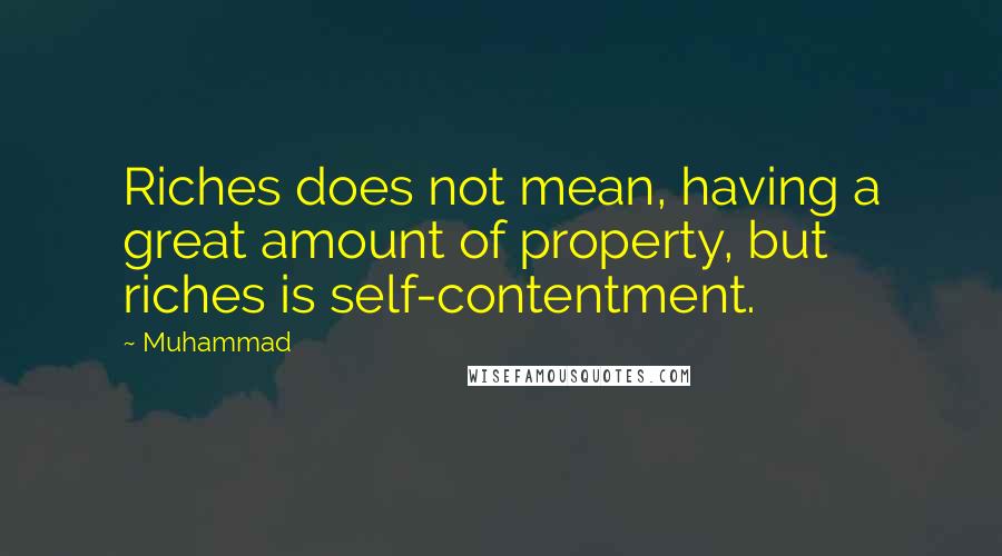 Muhammad Quotes: Riches does not mean, having a great amount of property, but riches is self-contentment.