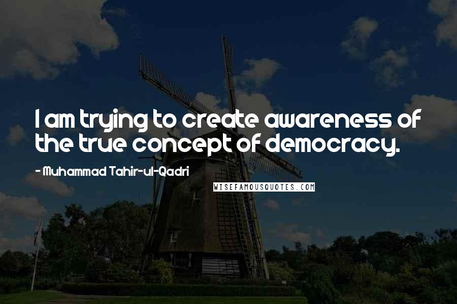 Muhammad Tahir-ul-Qadri Quotes: I am trying to create awareness of the true concept of democracy.