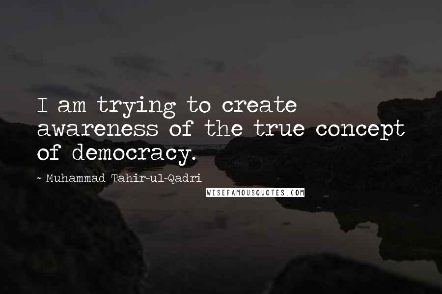 Muhammad Tahir-ul-Qadri Quotes: I am trying to create awareness of the true concept of democracy.