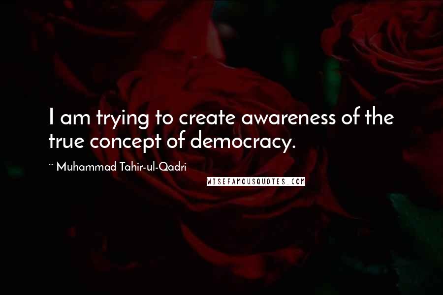 Muhammad Tahir-ul-Qadri Quotes: I am trying to create awareness of the true concept of democracy.