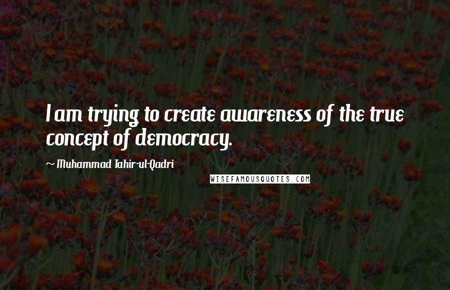 Muhammad Tahir-ul-Qadri Quotes: I am trying to create awareness of the true concept of democracy.