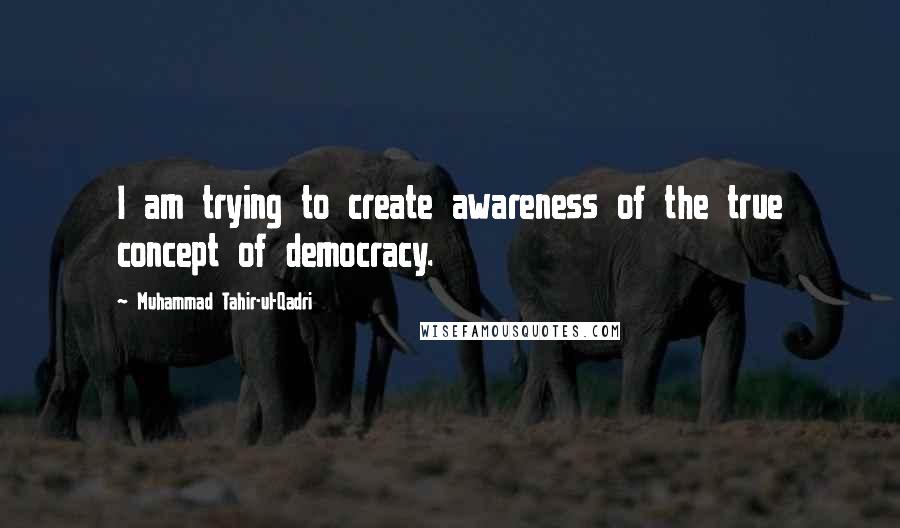 Muhammad Tahir-ul-Qadri Quotes: I am trying to create awareness of the true concept of democracy.