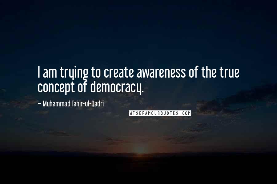 Muhammad Tahir-ul-Qadri Quotes: I am trying to create awareness of the true concept of democracy.